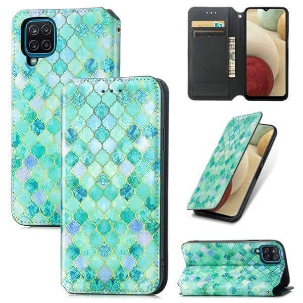 CaseNeo For Samsung Galaxy A12 Leather Wallet Flip Case With RFID Blocking Credit Card Holder Slots Cover - Emerald