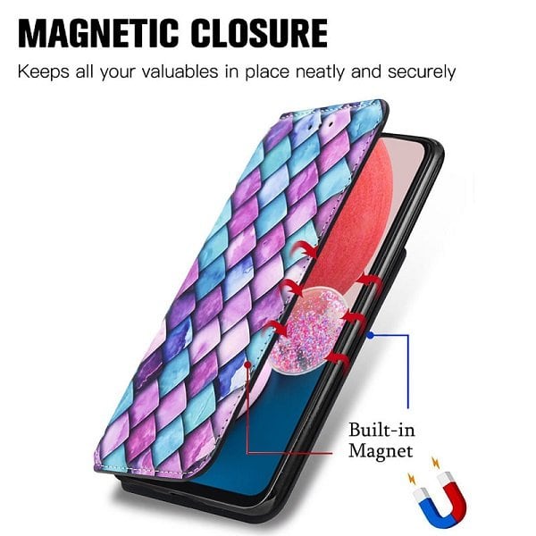 CaseNeo For Samsung Galaxy A13 4G Leather Wallet Flip Case With RFID Blocking Credit Card Holder Slots Cover - Purple Squares