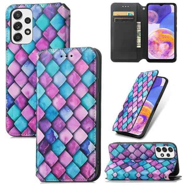 CaseNeo For Samsung Galaxy A23 4G A23 5G Leather Wallet Flip Case With RFID Blocking Credit Card Holder Slots Cover - Purple Scales