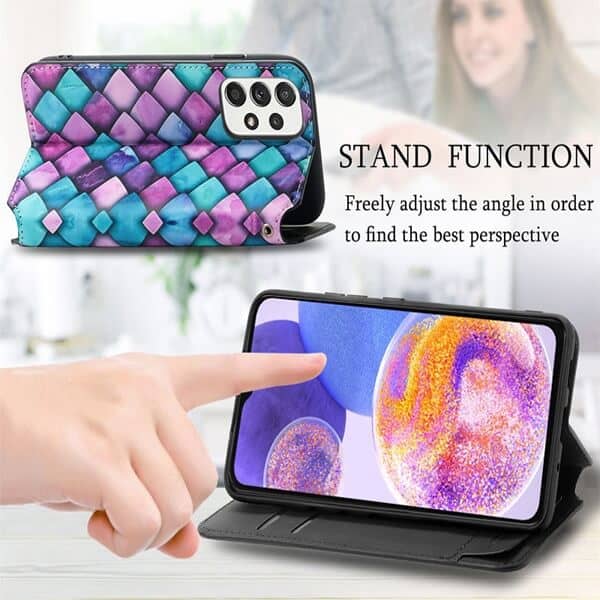 CaseNeo For Samsung Galaxy A23 4G Leather Wallet Flip Case With RFID Blocking Credit Card Holder Slots Cover - Purple Scales