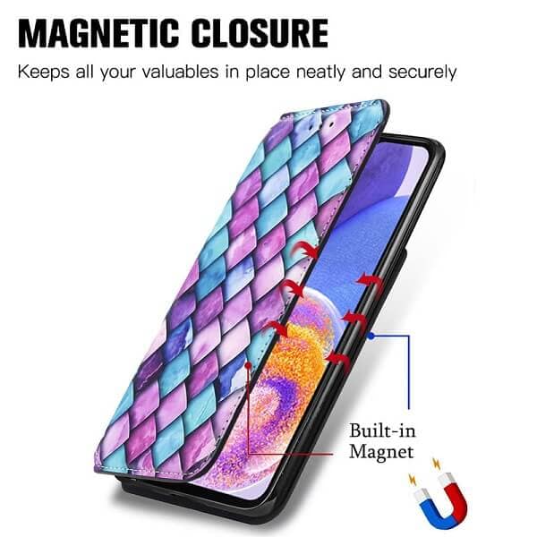 CaseNeo For Samsung Galaxy A23 4G Leather Wallet Flip Case With RFID Blocking Credit Card Holder Slots Cover - Purple Scales