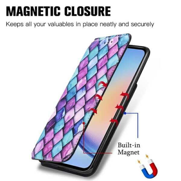 CaseNeo For Samsung Galaxy A34 5G Leather Wallet Flip Case With RFID Blocking Credit Card Holder Slots Cover - Purple Scales