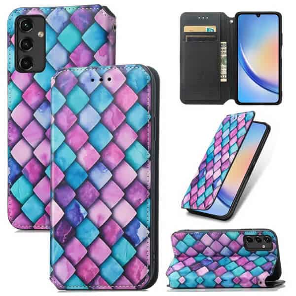 CaseNeo For Samsung Galaxy A34 5G Leather Wallet Flip Case With RFID Blocking Credit Card Holder Slots Cover - Purple Scales