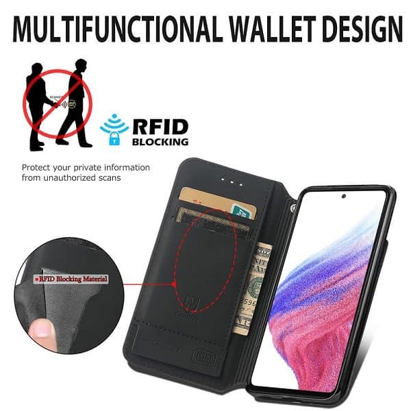 CaseNeo For Samsung Galaxy A53 5G Leather Wallet Flip Case With RFID Blocking Credit Card Holder Slots Cover - Nordic Rhombus