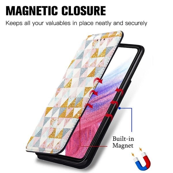 CaseNeo For Samsung Galaxy A53 5G Leather Wallet Flip Case With RFID Blocking Credit Card Holder Slots Cover - Nordic Rhombus
