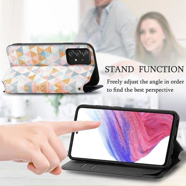 CaseNeo For Samsung Galaxy A53 5G Leather Wallet Flip Case With RFID Blocking Credit Card Holder Slots Cover - Nordic Rhombus