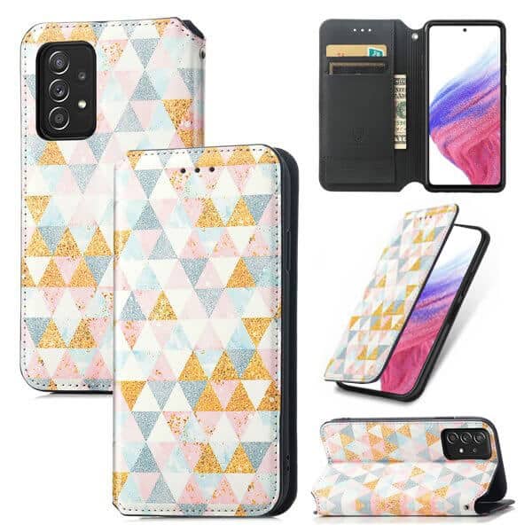 CaseNeo For Samsung Galaxy A53 5G Leather Wallet Flip Case With RFID Blocking Credit Card Holder Slots Cover - Nordic Rhombus