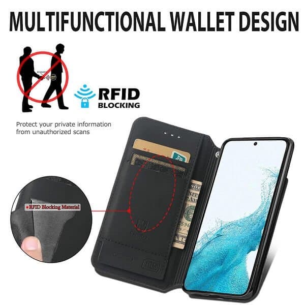 CaseNeo For Samsung Galaxy S22 5G Leather Wallet Flip Case With RFID Blocking Credit Card Holder Slots Cover - Colored Squares