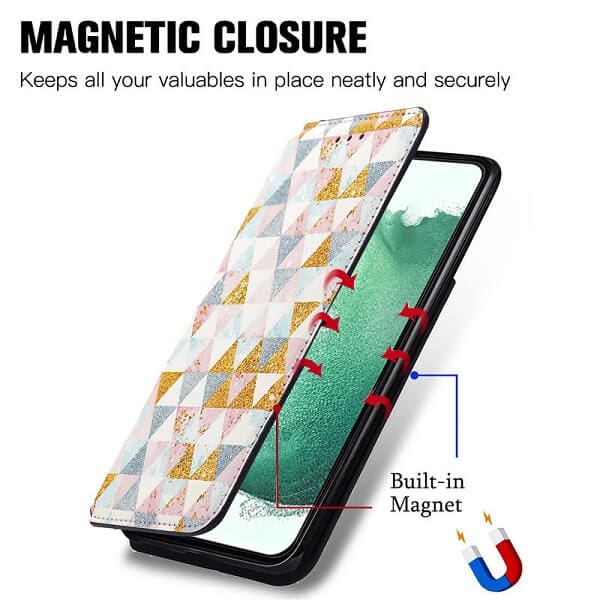 CaseNeo For Samsung Galaxy S22 Plus 5G Leather Wallet Flip Case With RFID Blocking Credit Card Holder Slots Cover - Nordic Rhombus