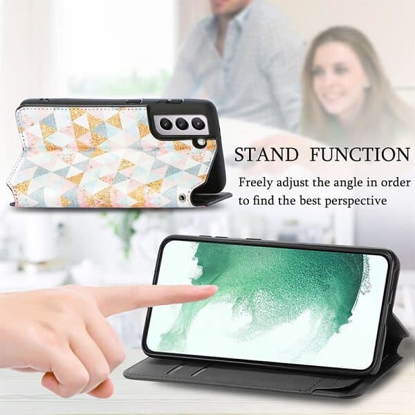 CaseNeo For Samsung Galaxy S22 Plus 5G Leather Wallet Flip Case With RFID Blocking Credit Card Holder Slots Cover - Nordic Rhombus