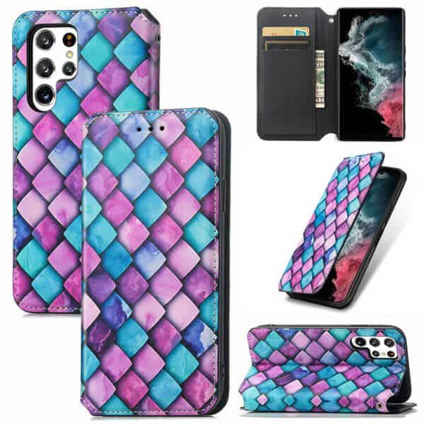 CaseNeo For Samsung Galaxy S22 Ultra 5G Leather Wallet Flip Case With RFID Blocking Credit Card Holder Slots Cover - Purple Scales
