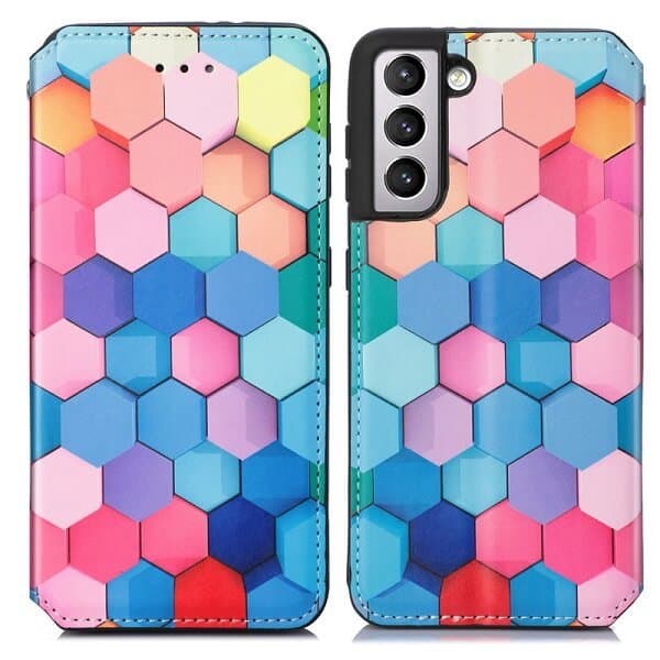 CaseNeo For Samsung Galaxy S23 Leather Wallet Flip Case With RFID Blocking Credit Card Holder Slots Cover - Colored Squares