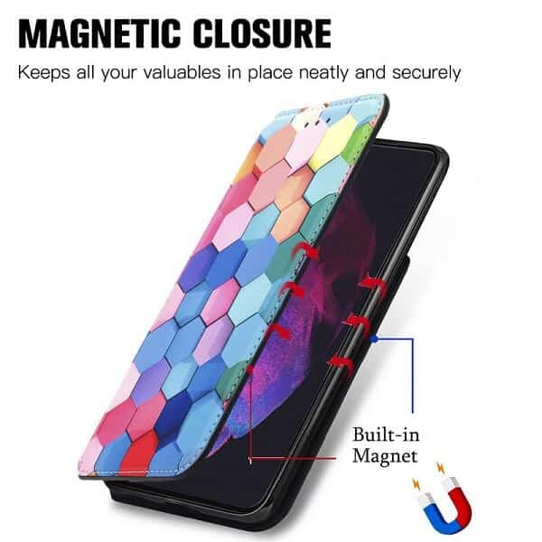 CaseNeo For Samsung Galaxy S23 Leather Wallet Flip Case With RFID Blocking Credit Card Holder Slots Cover - Colored Squares