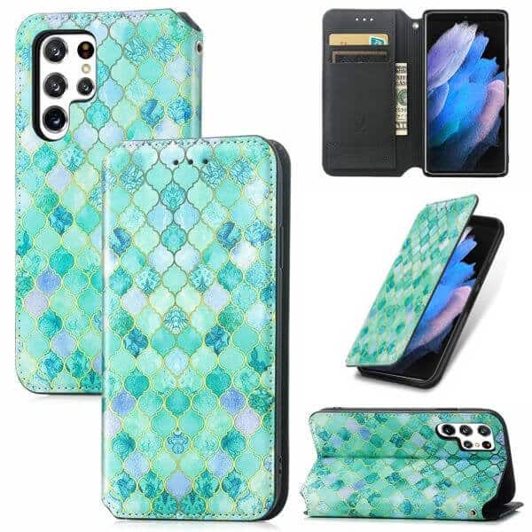 CaseNeo For Samsung Galaxy S23 Ultra Leather Wallet Flip Case With RFID Blocking Credit Card Holder Slots Cover - Emerald