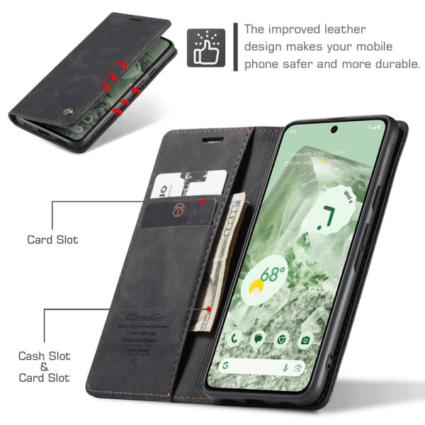 Caseme For Google Pixel 8A Case RFID Blocking Retro Flip Premium Leather Card Holder Wallet Cover