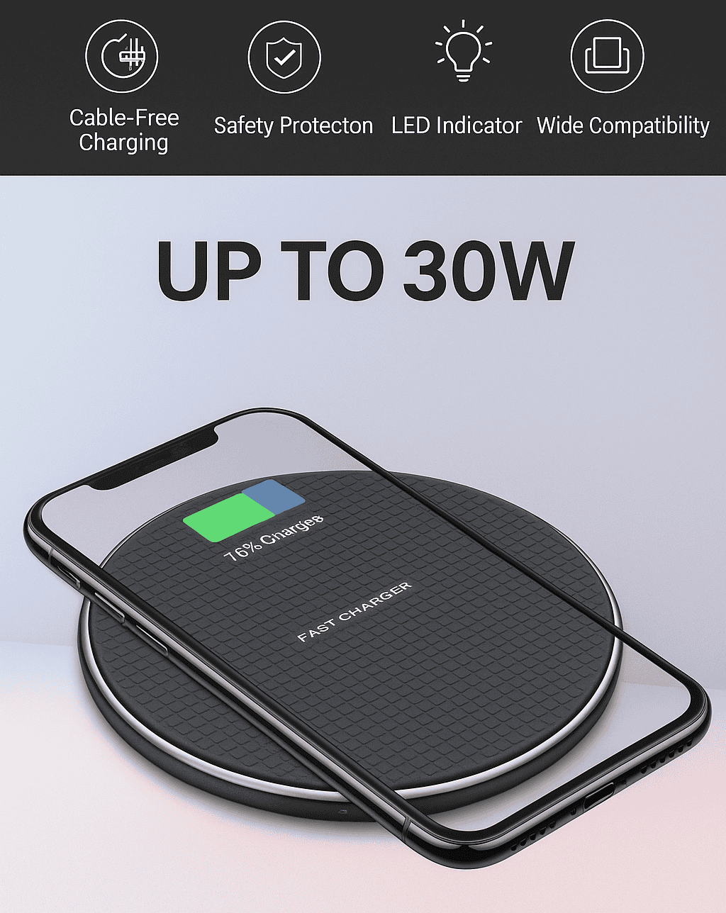 15W Qi Fast Charging Quick Charger Wireless Charging Pad For iPhone 16/15/14 Pro Max/13/12/11 Pro Max, Samsung Galaxy S25/S24/S23/S22/S21 Series