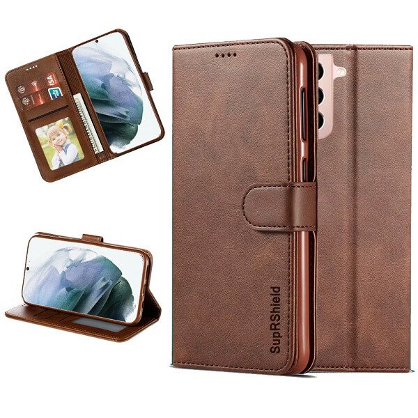 Samsung Galaxy S21+ /S21 Plus SupRShield Wallet Leather Card Holder Flip Protective Shockproof Magnetic Case Cover (Coffee)