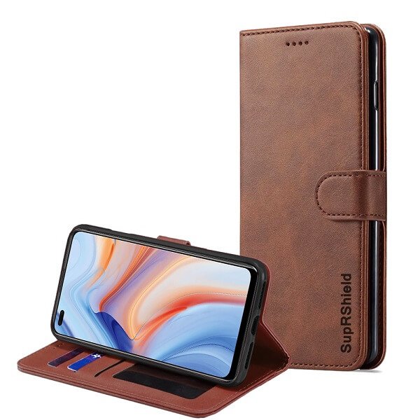 Oppo Reno4 5G Wallet Case Flip Leather Card Slots Pocket Magnetic Stand Cover (Coffee)