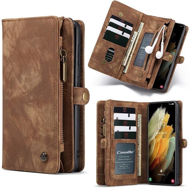 Brown Zipper & Detachable Pouch Wallet Flip Wallet Case for Sale