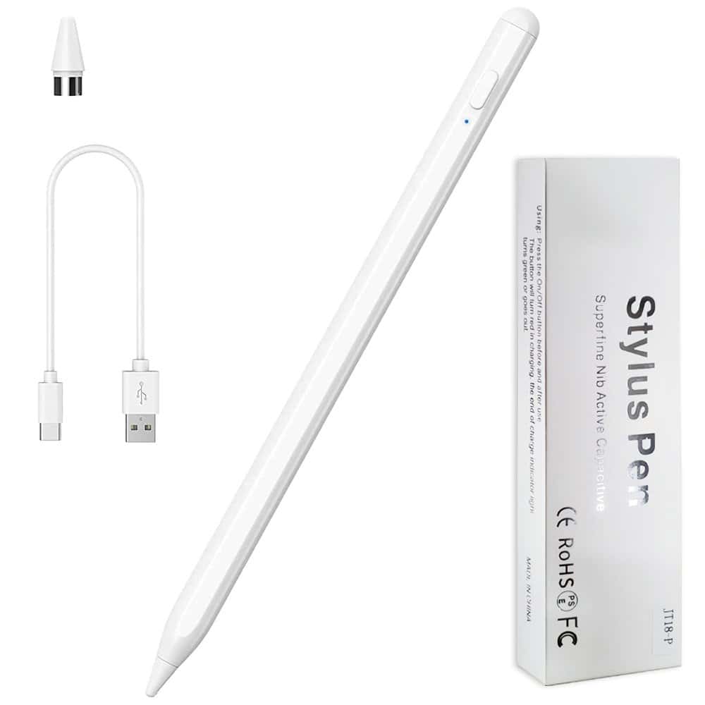 Universal JT18-P Active Stylus Touch Screen Pen Drawing Tablet Phone Mobile Smart Capacitive Digital Pencil For iPad/Samsung/Android/Tablet (White)
