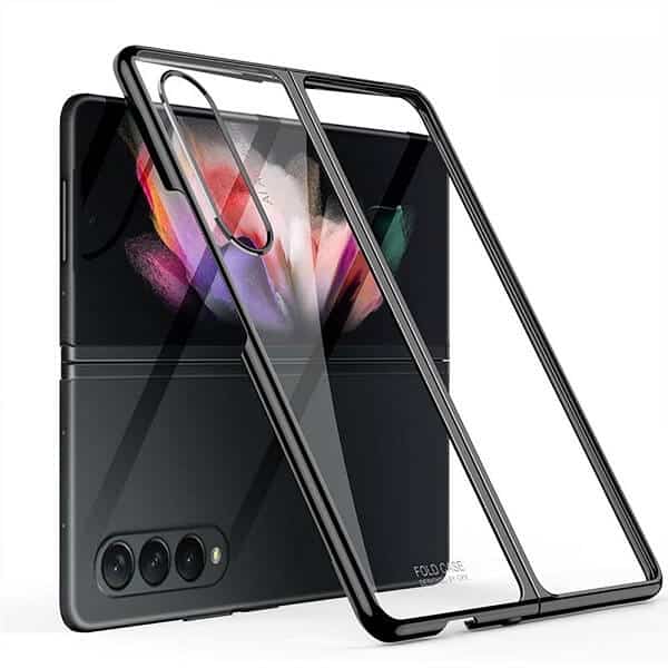 Samsung Galaxy Z Fold 3 5G Clear Case Luxury Plating Transparent Hard PC Back Cover (Black)