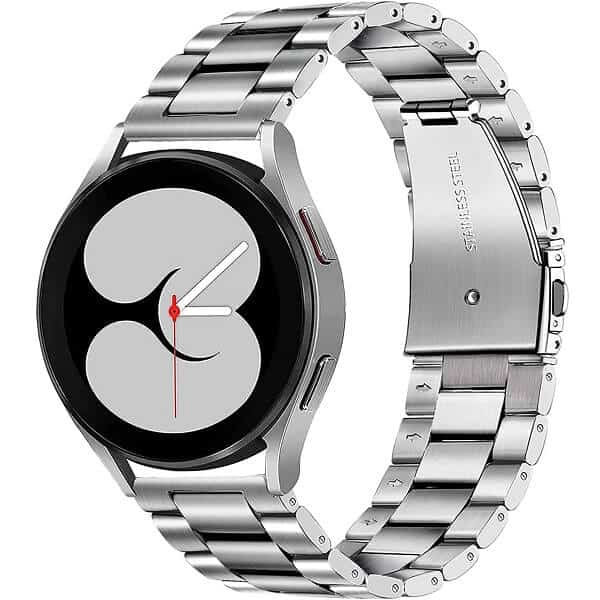 For Samsung Galaxy Watch 4 40mm 44mm Bands, Galaxy Watch 4 Classic Band 42mm 46mm , 20mm Stainless Steel Metal Replacement Strap Bracelet Women Men (Silver)