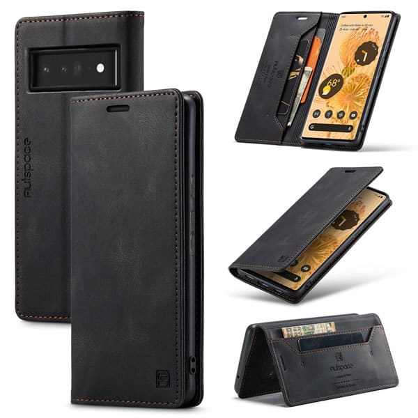 AutSpace For Google Pixel 6 | 6Pro Case RFID Blocking Retro Flip Premium Leather Card Holder Wallet Cover