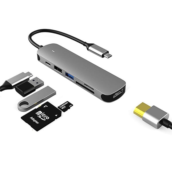 6in1, 6W USB Type C Hub With 4K HDMI, 2 USB Ports, SD/TF Card Reader USB C Adapter Dock for MacBook Air/Pro/Chromebook/Type C Laptops