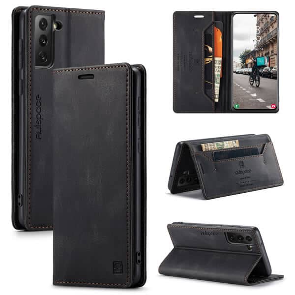 AutSpace Black Samsung Galaxy S21 FE Wallet Case