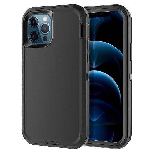 Apple iPhone 12 Pro Case Drop Resistant Defender Tradies Heavy Duty Rugged Shockproof Cover (Black)