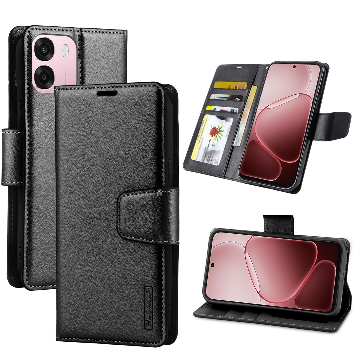 For Oppo A6 /A6X Hanman Wallet Case Flip Leather Card Slots Magnetic Stand Cover