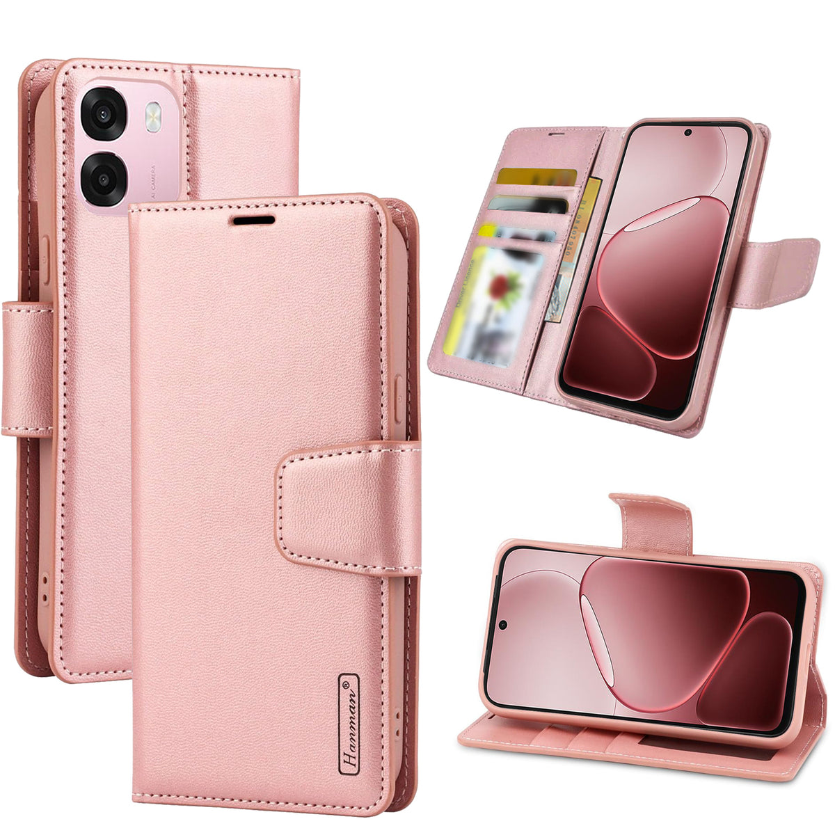 For Oppo A6 /A6X Hanman Wallet Case Flip Leather Card Slots Magnetic Stand Cover