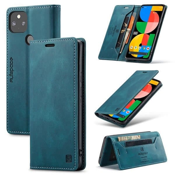 AutSpace For Google Pixel 5A 5G Case RFID Blocking Retro Flip Premium Leather Card Holder Wallet Cover