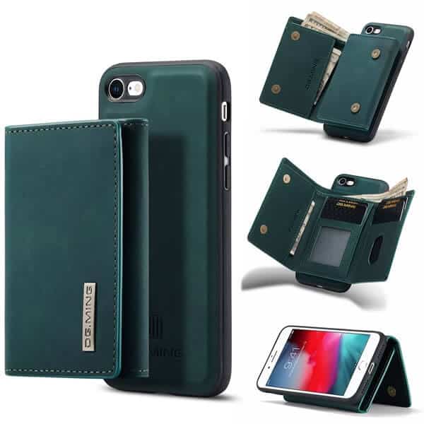 DG.MING For Apple iPhone 7 8 Premium Trifold Wallet Leather Case With 2-in-1 Magnetic Detachable Card Holder Pocket Cover - Blue
