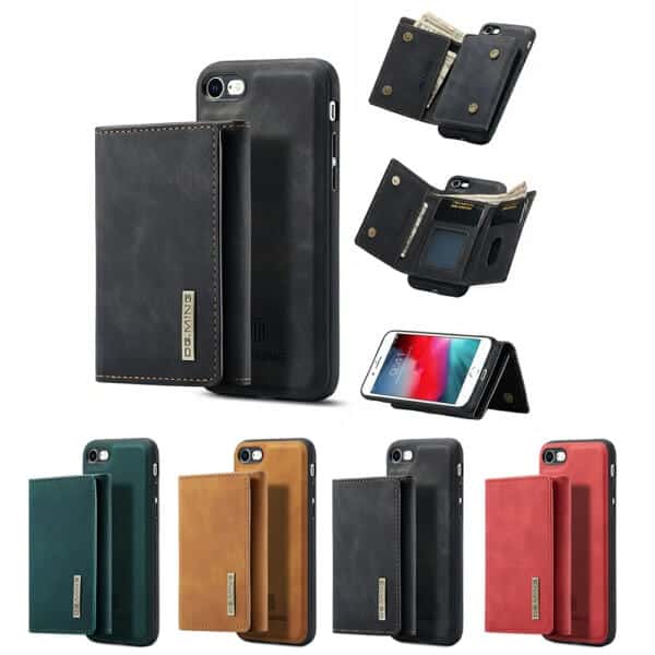 DG.MING For Apple iPhone 7 8 SE 2020 2022 Premium Trifold Wallet Leather Case With 2-in-1 Magnetic Detachable Card Holder Pocket Cover