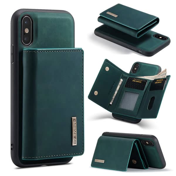 DG.MING For Apple iPhone X / XS / XR Premium Trifold Wallet Leather Case With 2-in-1 Magnetic Detachable Card Holder Pocket Cover