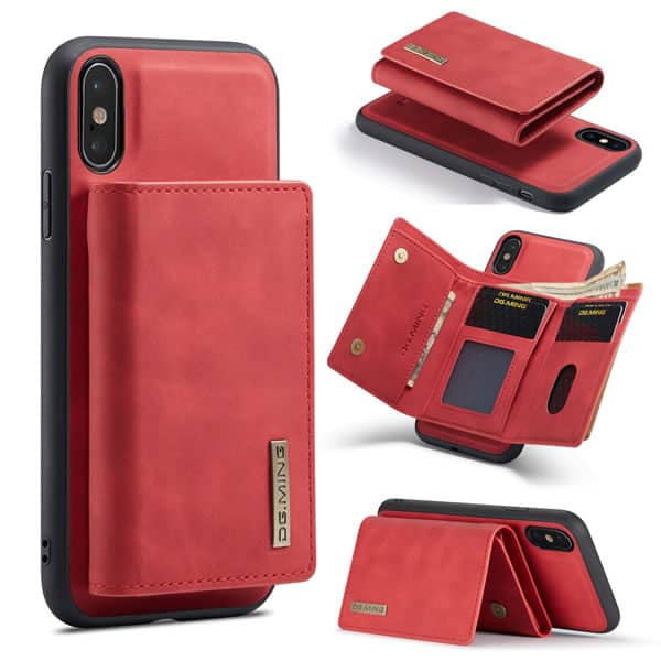 DG.MING For Apple iPhone X / XS / XR Premium Trifold Wallet Leather Case With 2-in-1 Magnetic Detachable Card Holder Pocket Cover