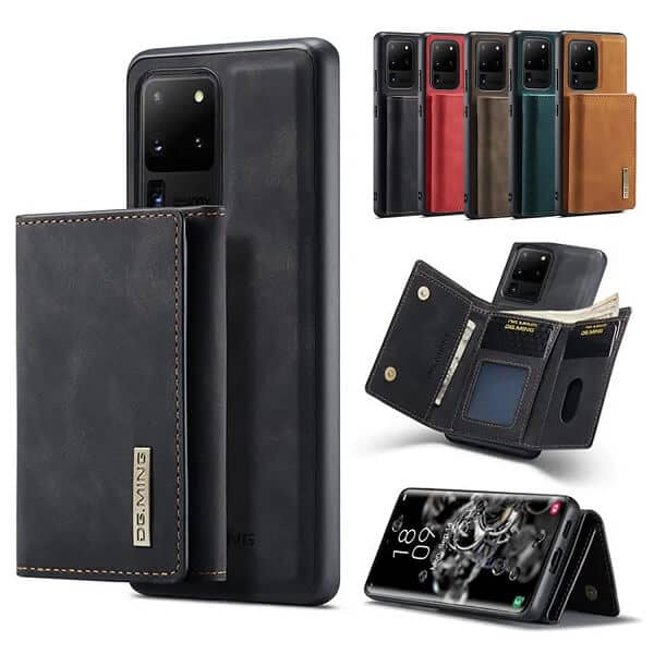 DG.MING For Samsung Galaxy S20 FE S20 Ultra Premium Trifold Wallet Leather Case With 2-in-1 Magnetic Detachable Card Holder Pocket Cover