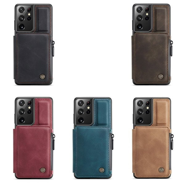 DG.MING For Samsung Galaxy S22 S22+ S22 Plus S22 Ultra Premium Trifold Wallet Leather Case With 2-in-1 Magnetic Detachable Card Holder Pocket Cover