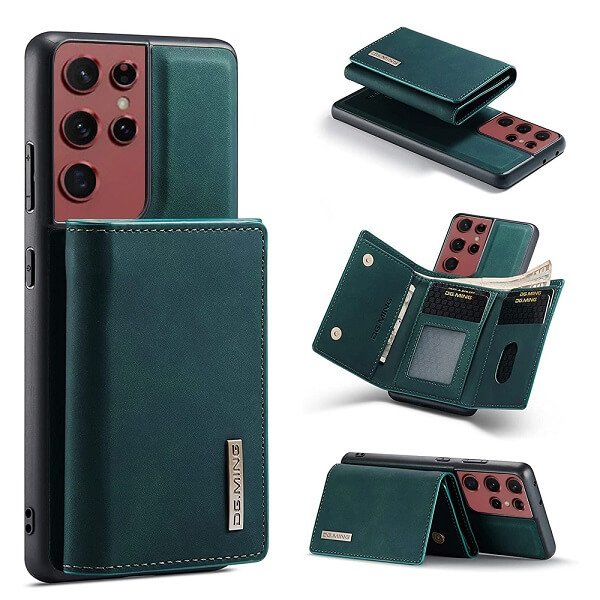 DG.MING For Samsung Galaxy S22 | S22+ /S22 Plus | S22 Ultra Premium Trifold Wallet Leather Case With 2-in-1 Magnetic Detachable Card Holder Pocket Cover