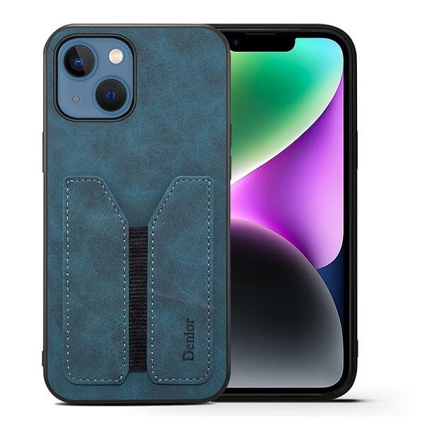 Denior For Apple iPhone 14 Leather Case with Elastic Wallet Card Holder Slot Pocket Cover - Blue