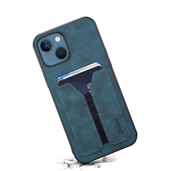 Denior For Apple iPhone 14 Leather Case with Elastic Wallet Card Holder Slot Pocket Cover - Blue
