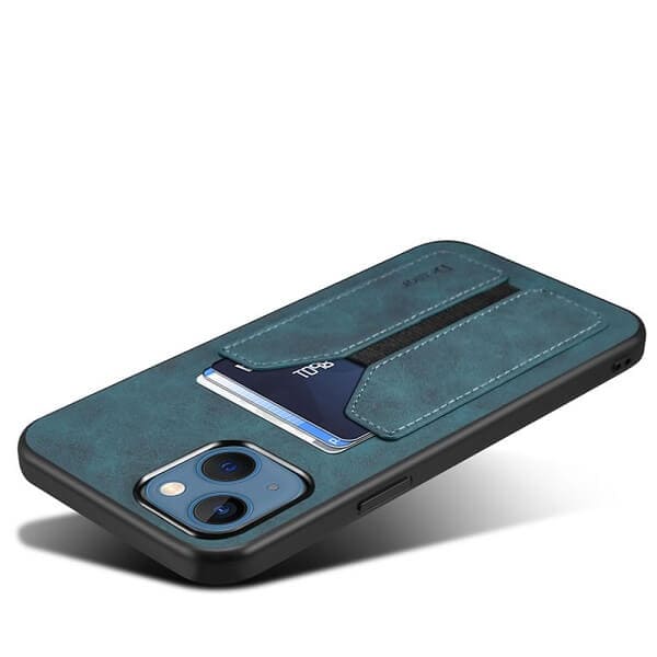Denior For Apple iPhone 14 Leather Case with Elastic Wallet Card Holder Slot Pocket Cover - Blue