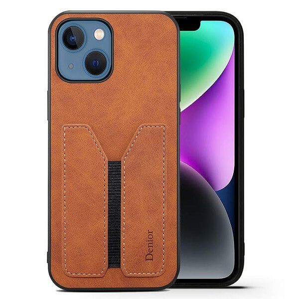 Denior For Apple iPhone 14 Leather Case with Elastic Wallet Card Holder Slot Pocket Cover - Brown