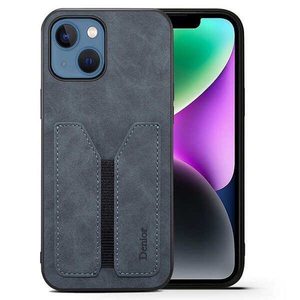 Denior For Apple iPhone 14 Leather Case with Elastic Wallet Card Holder Slot Pocket Cover - Grey
