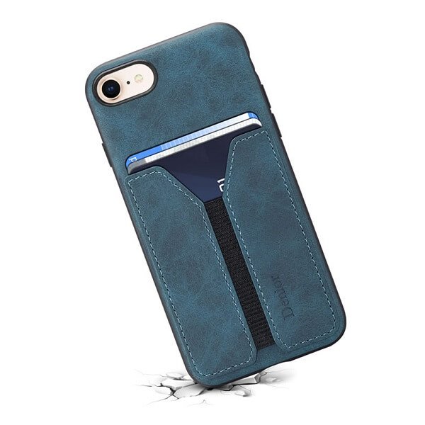 Denior For Apple iPhone SE 2022 Leather Case with Elastic Wallet Card Holder Slot Pocket Cover - Blue