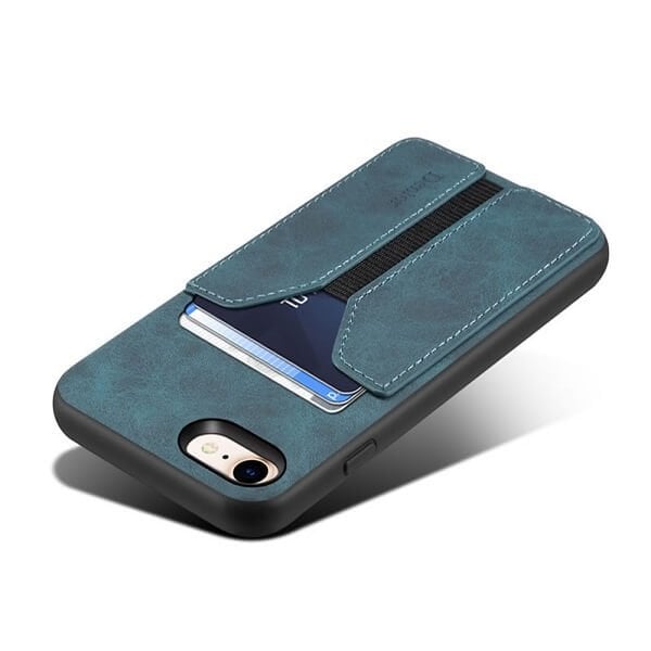 Denior For Apple iPhone SE 2022 Leather Case with Elastic Wallet Card Holder Slot Pocket Cover - Blue
