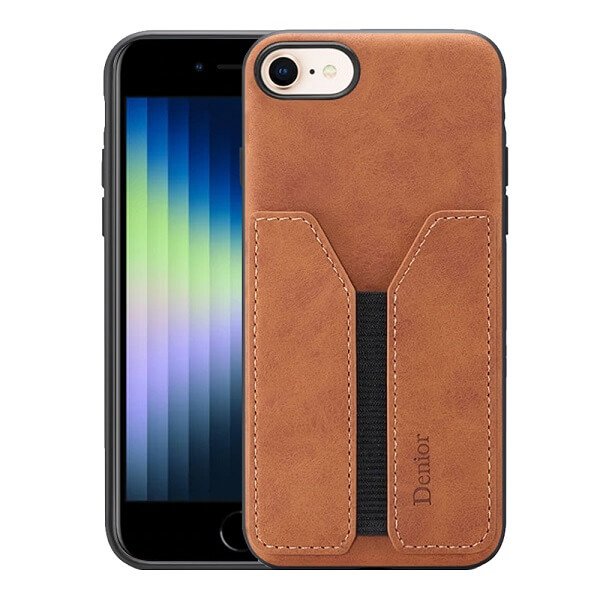 Denior For Apple iPhone SE 2022 Leather Case with Elastic Wallet Card Holder Slot Pocket Cover - Brown