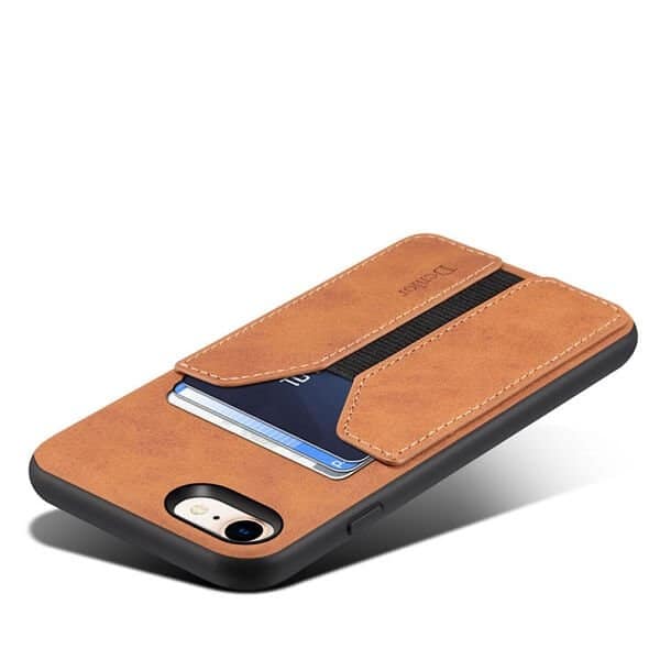 Denior For Apple iPhone SE 2022 Leather Case with Elastic Wallet Card Holder Slot Pocket Cover - Brown