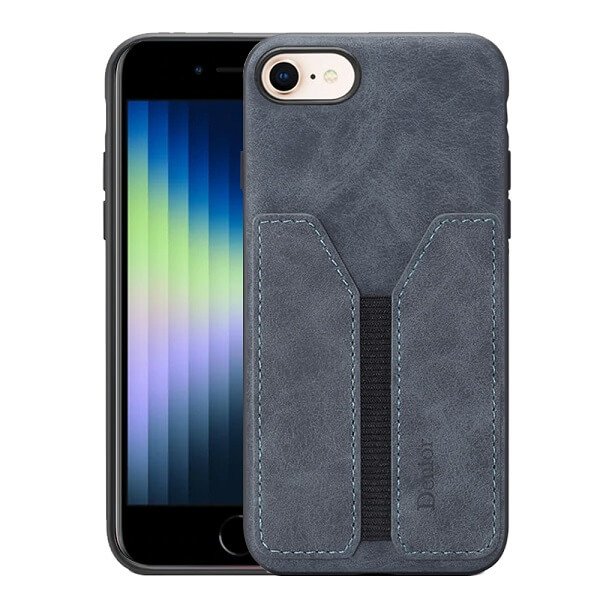 Denior For Apple iPhone SE 2022 Leather Case with Elastic Wallet Card Holder Slot Pocket Cover - Grey
